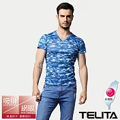 【TELITA】吸汗快乾涼爽迷彩風短袖衣/T恤 M 藍色
