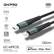 ONPRO UC-MFIC2L Type-C to Lightning 快充PD30W傳輸線【1.2M】夜幕綠