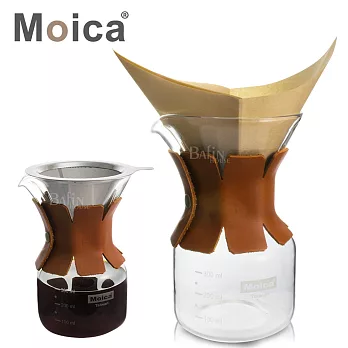 【MOICA】不鏽鋼濾網及濾紙兩用手沖咖啡壺(皮革套)