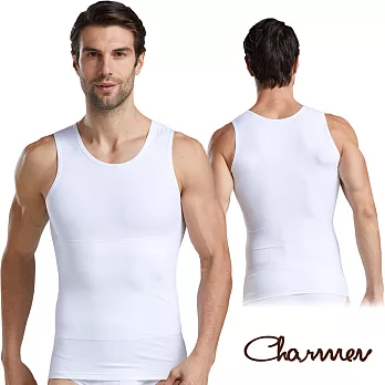 【Charmen】360度加壓收腹高彈背心 男性塑身衣(白色 M)