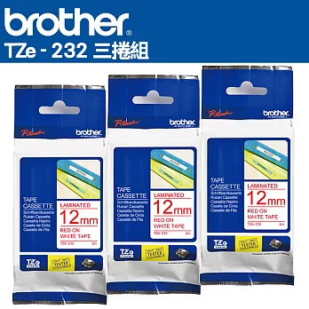 Brother TZe-232 護貝標籤帶 ( 12mm 白底紅字 )-3入組