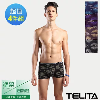 【TELITA】親膚嫘縈英倫風平口褲/四角褲-4件組 M 混搭色