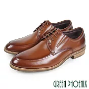 【GREEN PHOENIX】男 紳士皮鞋 商務皮鞋 漸層 渲染 綁帶 全真皮 EU40 棕色