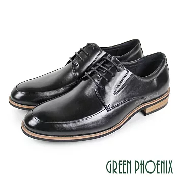 【GREEN PHOENIX】男 紳士皮鞋 商務皮鞋 漸層 渲染 綁帶 全真皮 EU38 黑色