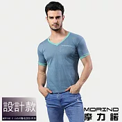 【MORINO摩力諾】經典緹花短袖衫/T恤 XL 藍色