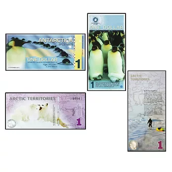 【耀典真品】極地雙鈔 - 南極企鵝 1 元 X 北極狐 1 元