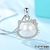 【Sayaka紗彌佳】俏皮Kitty公主鑲鑽珍珠造型項鍊 -單一款式