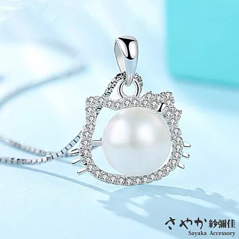 【Sayaka紗彌佳】俏皮Kitty公主鑲鑽珍珠造型項鍊 -單一款式