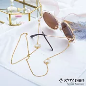 【Sayaka紗彌佳】歐美時尚幾合珍珠鑲鑽太陽眼鏡鏤空鋼鈦金屬鍊防滑鍊  -淡藍