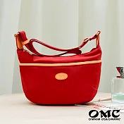 【OMC】城市休旅牛皮配飾尼龍水餃包-紅色