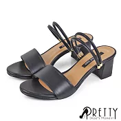 【Pretty】女 涼鞋 拖鞋 兩穿 氣質 百搭 一字 寬版 粗跟 JP23 黑色