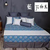 【麗塔寢飾】40支紗精梳棉 雙人特大床包 花與鳥 - 藍色