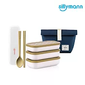 【韓國sillymann】 100%鉑金矽膠餐盒三件組+兒童餐具套裝組(附防塵盒)綠色組