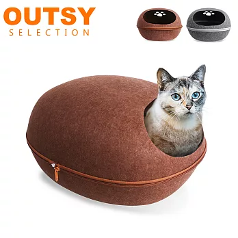 【OUTSY】舒眠羊毛氈可拆式多用蛋形貓窩咖啡色
