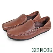 【GREEN PHOENIX】男 休閒鞋 穆勒鞋 懶人鞋 全真皮 兩穿 後踩 前包 後空 平底 台灣製 EU42 棕色