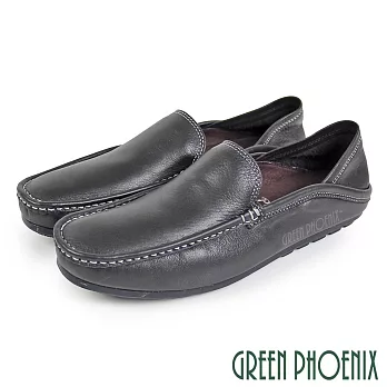 【GREEN PHOENIX】男 休閒鞋 穆勒鞋 懶人鞋 全真皮 兩穿 後踩 前包 後空 平底 台灣製 EU39 黑色