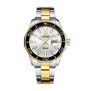 LONGBO龍波 80512時尚簡約多邊造型男士鋼帶手錶- 中金白