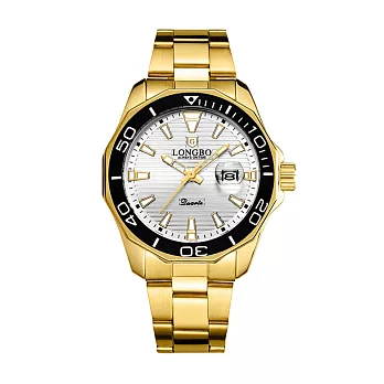 LONGBO龍波 80512時尚簡約多邊造型男士鋼帶手錶- 金白