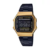 CASIO 卡西歐 A168WEGB 時尚復古方型電子鋼帶手錶- 金黑 1B