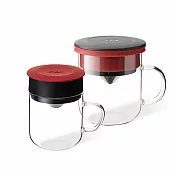 【PO:Selected】丹麥2入組手沖咖啡(咖啡玻璃杯350ml-黑紅)+(咖啡玻璃杯240ml-紅)