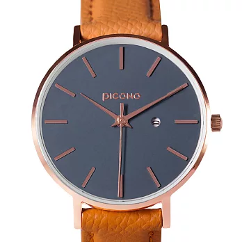 PICONO Siempre 簡約玫瑰金法國真皮錶帶對錶手錶 / SI-11001 藍色 女款