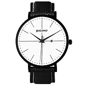 PICONO Siempre 簡約黑色法國真皮錶帶對錶手錶 / SI-11101 男生款(時尚黑白設計)