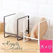 【Homely Zakka】日式簡約工藝鐵製盤架/整理置物架/瀝水收納層架_(大+小)黑色