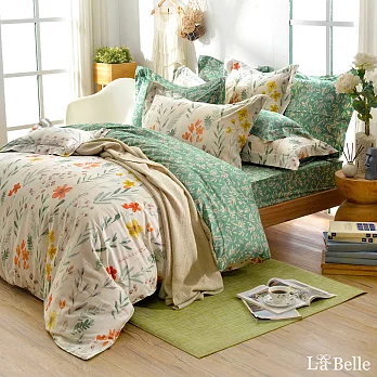義大利La Belle《綠野青青》加大純棉防蹣抗菌吸濕排汗兩用被床包組