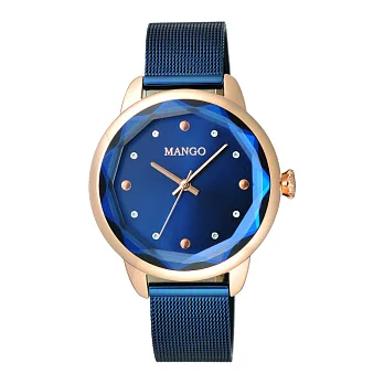 MANGO 光彩奪目寶石造型腕錶-玫瑰金X藍