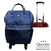 DF Queenin - 日系實用升級版滾輪拉桿款寬口後背包-共2色藍色