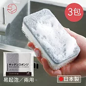 【日本霜山】日製易起泡廚房粗細兩用去汙清潔海綿-3包組白