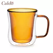【Caldo卡朵生活】恬靜雙層隔熱撞色有柄玻璃杯 380ML 琥珀