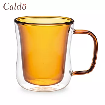 【Caldo卡朵生活】恬靜雙層隔熱撞色有柄玻璃杯 380ML 琥珀