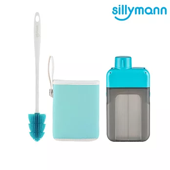 【韓國sillymann】 扁平時尚水壺500ml+100%鉑金矽膠水瓶刷藍+水藍