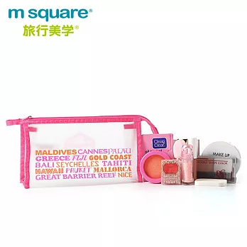 m square 字母防水PVC化妝包 S-粉紅色