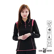 【遊遍天下】MIT台灣製女款顯瘦抗UV吸排機能POLO長衫(L127)XL黑色
