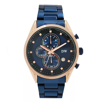 日本DW D3225 簡約設計真三眼計時鐵帶手錶- 藍玫