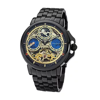 THEOREMA GM-600日月星辰鏤空機械男士鋼帶手錶- 黑色 600-9