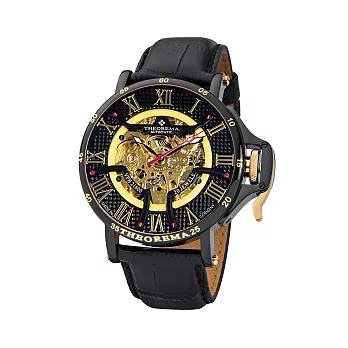 THEOREMA GM-112時尚簡約鏤空機械男士皮帶手錶- 黑帶黑框 112-6