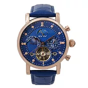 日本DW 888機械款 日月星辰鏤空設計機械皮帶錶- 藍色