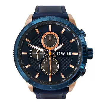 日本DW D3210 精簡幹練真三眼計時皮帶錶- 藍玫