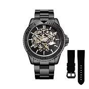 KLEIN 克萊恩 FORTE 時尚簡約鏤空面板機械款鋼帶手錶-FORTE 黑色