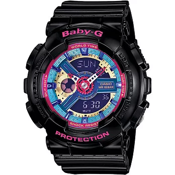 CASIO Baby-G系列 耀眼亮彩甜心運動休閒腕錶-彩色x黑