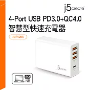 j5create 4-Port USB PD3.0+QC4.0智慧型63W快速充電器-JUP4263