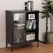 《Homelike》亞力鋼製玻璃置物櫃(黑色) 書櫃 辦公櫃