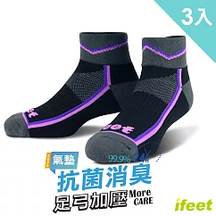 【老船長】(8309)抗菌科技超厚底運動襪22─24cm女款尺寸(3雙入)紫線條