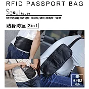 Seoul house RFID防盜證件收納包 護照包/腰包/側背包 3用款黑色