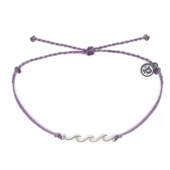 Pura Vida 美國手工 精緻銀色WAVE 紫色臘線可調式衝浪海灘防水手鍊手繩
