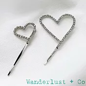 Wanderlust+Co 澳洲品牌 Heart Diamante Hair Clip Set 灰銀色鑲鑽愛心髮夾 2件組