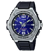 【CASIO 卡西歐】重工業風金屬錶圈指針錶-藍面(MWA-100H-2A)